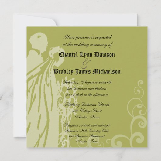 Groen op Groene Damask eens op een Uitnodiging van (Achterkant)