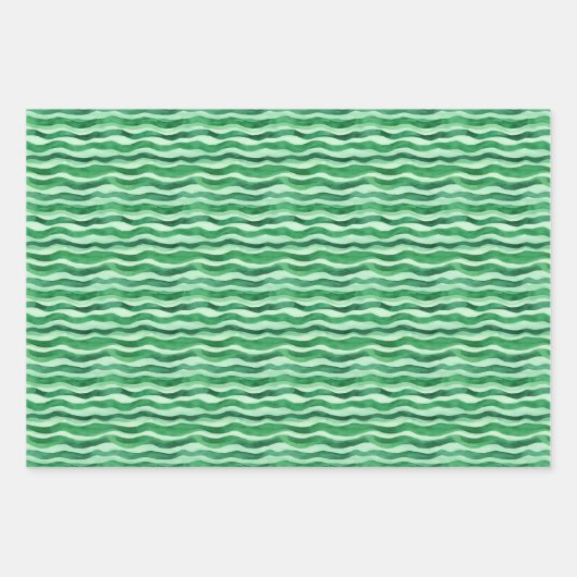 Groen op groene Waterverf Wavy Lines Inpakpapier Vel (Voorkant 3)