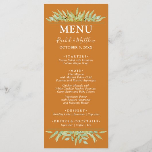 Groen op Oker herfst bruiloft Menu (Voorkant)