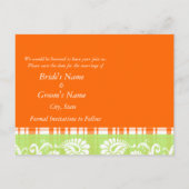 Groen op Oranje speldenknop met witte dop Aankondigingskaart (Achterkant)