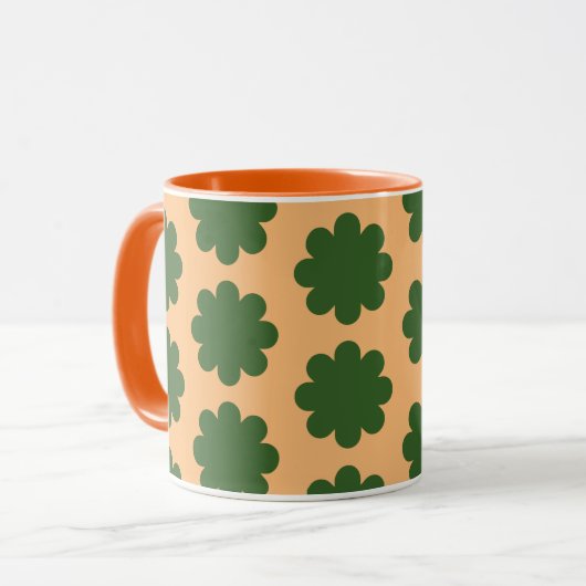 Groen op Perzik Retro Flower Art Mok Cup (Voorkant links)