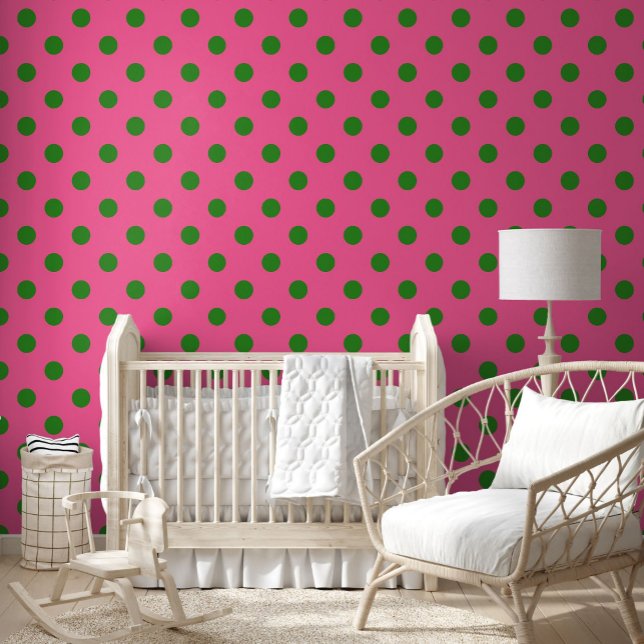 Groen op roze stippen Patroonontwerp Behang (Creator heeft geüpload)