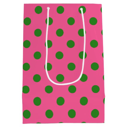 Groen op roze stippen Patroonontwerp Medium Cadeauzakje (Achterkant)