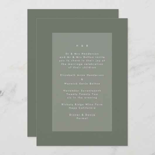 Groen op Sage Modern Minimalistisch Eenvoudig Huwe Kaart (Voorkant / Achterkant)