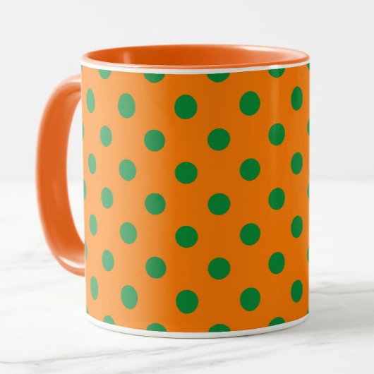 Groen op Sinaasappel Polka Dots Patroonontwerp Mok
