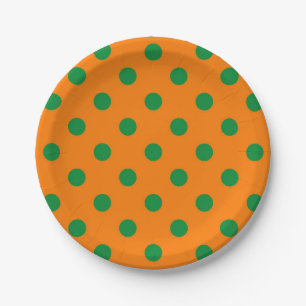 Groen op Sinaasappel Polka Dots Patroonontwerp Papieren Bordje