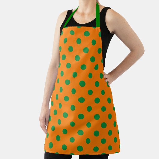 Groen op Sinaasappel Polka Dots Patroonontwerp Schort