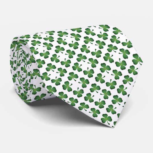 Groen op White Lucky Shamrock Clover Design Stropdas (Opgerold)