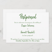 Groen op wit uitgestelde huwelijksaankondiging kaart (Voorkant / Achterkant)