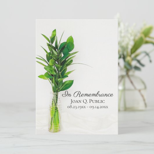 Groen op Witte Begrafenisdienst Programmakaart (Staand voorkant)