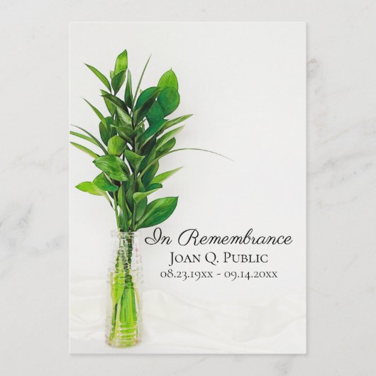 Groen op Witte Begrafenisdienst Programmakaart (Voorkant)