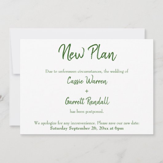 Groen op witte nieuwe trouwdatum aankondiging (Voorkant)