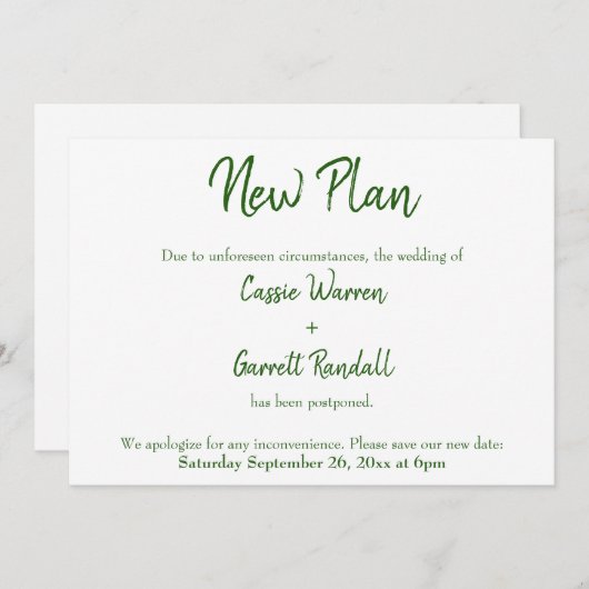 Groen op witte nieuwe trouwdatum aankondiging (Voorkant / Achterkant)