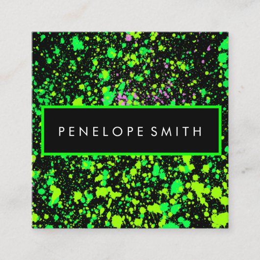 Groen op zwart schilderplaatje vierkante visitekaartje (Voorkant)