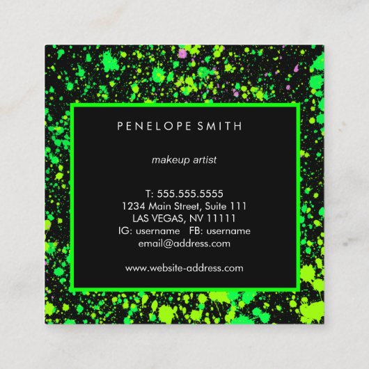 Groen op zwart schilderplaatje vierkante visitekaartje (Achterkant)