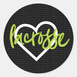 Groen op zwarte Lacrosse Sticks & Hearts Pattern Ronde Sticker
