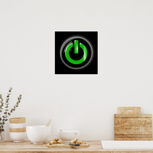 "Groen op" zwarte Power Button Poster (Keuken)