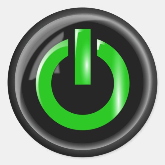 "Groen op" zwarte Power Button Ronde Sticker (Voorkant)