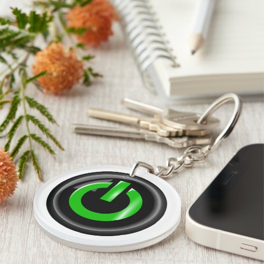 "Groen op" zwarte Power Button Sleutelhanger (Voorkant Rechts)