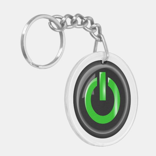 "Groen op" zwarte Power Button Sleutelhanger (Voorkant Links)