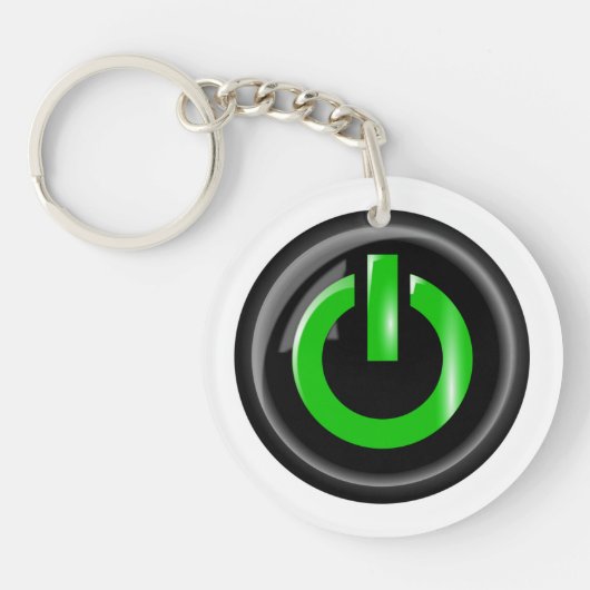 "Groen op" zwarte Power Button Sleutelhanger (Voorkant)