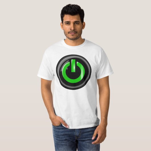 "Groen op" zwarte Power Button T-shirt (Voorkant volledig)