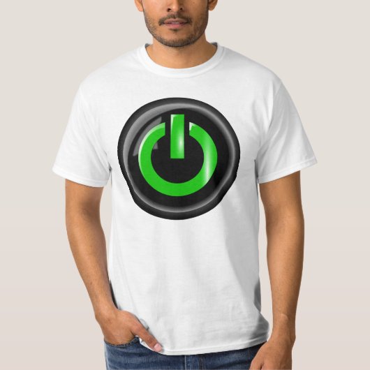 "Groen op" zwarte Power Button T-shirt (Voorkant)