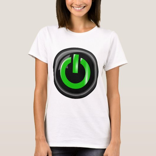 "Groen op" zwarte Power Button T-shirt (Voorkant)