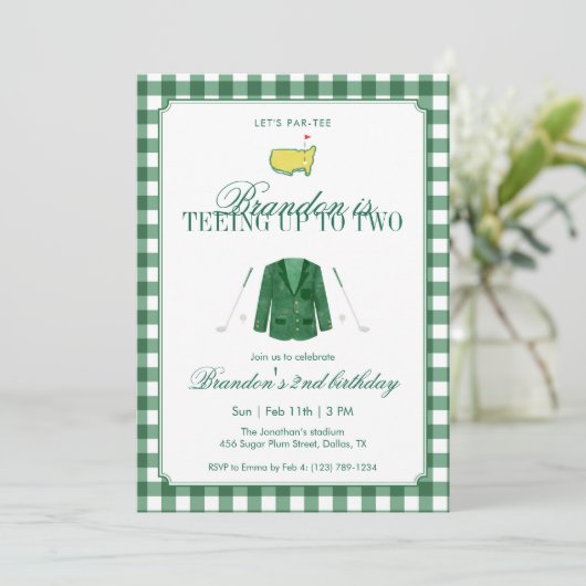 Groen opslaan tot twee golf 2e verjaardag Gingham Kaart (Staand voorkant)