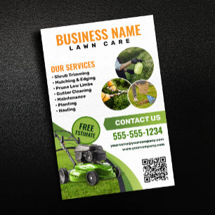Groen, Orange Lawn Care Landscaping Maaidienst Flyer