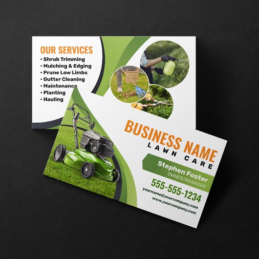 Groen, Orange Lawn Care Landscaping Maaidienst Visitekaartje