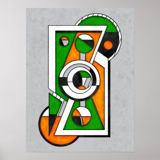 Groen & Oranje Abstract Bauhaus Constructie Poster (Voorkant)