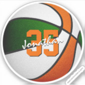 Groen oranje basketbalteam kleuren jersey nummer sticker (Voorkant)