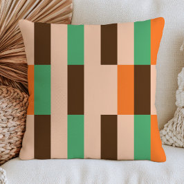 Groen, Oranje & Beige Geometrisch Patroon RETRO Kussen