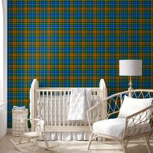 Groen Oranje Blauw Plaid Tartan Design  Behang (Kinderen)