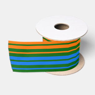 Groen Oranje Blauw Verticaal Strepen Design   Satijnen Lint