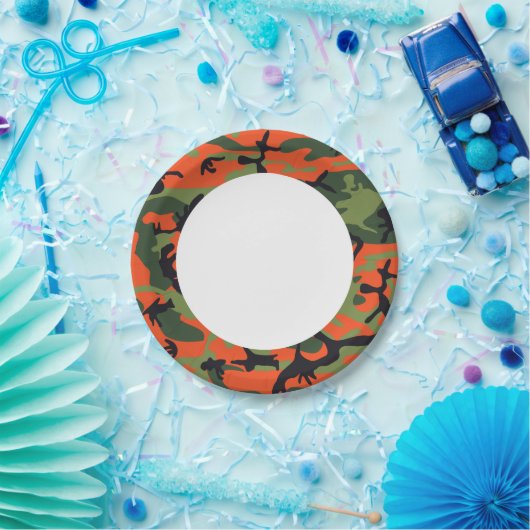 Groen Oranje bos Camouflage. Camo je Papieren Bordje (Feest)