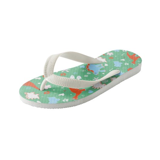 Groen Oranje Dinosaur Pattern Kinder Teenslippers (Schuin)