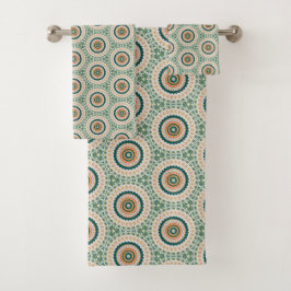 Groen Oranje En Blauw Boho Chic Cirkelpatroon Bad Handdoek