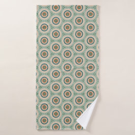 Groen Oranje En Blauw Boho Chic Cirkelpatroon Bad Handdoek
