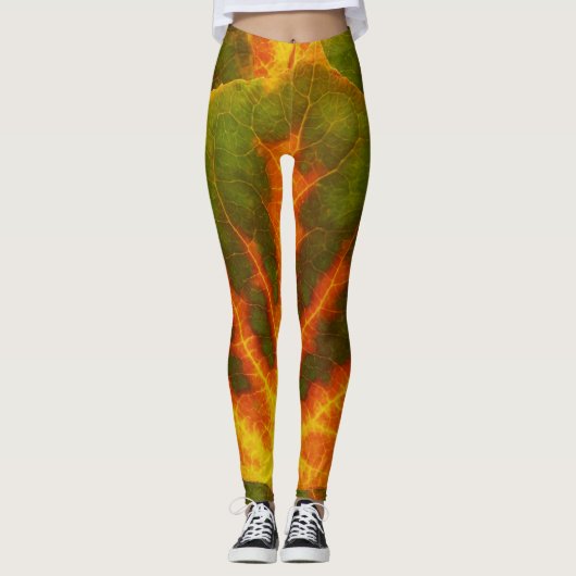 Groen Oranje en geel bladgroen 1 Leggings (Voorkant)