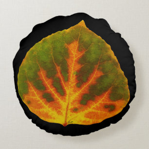 Groen Oranje en geel esdoorn Leaf #1 Rond Kussen