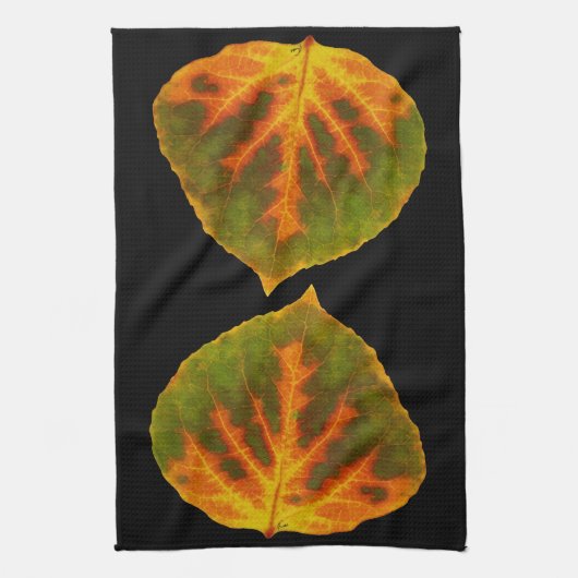 Groen Oranje en geel esdoorn Leaf #1 Theedoek (Verticaal)