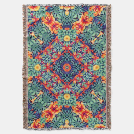 Groen Oranje Geel Blauw Abstract Tropisch Patroon Deken (Voorkant Verticaal)