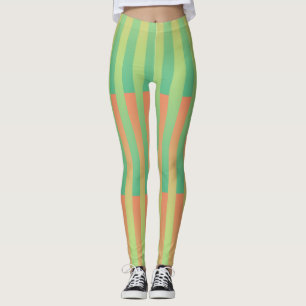 Groen Oranje Gestreepte Patroon Leggings