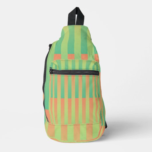 Groen Oranje Gestreepte Patroon Sling Bag (Voorkant)