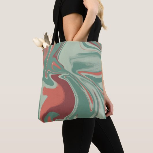 Groen oranje grafisch design tote bag (Dichtbij)