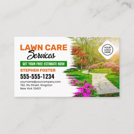 Groen & Oranje Grasverzorging Landschapsarchitectu Visitekaartje (Voorkant)