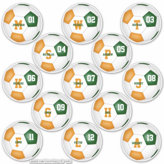 groen oranje individueel gepersonaliseerd voetbalt sticker (Voorkant)