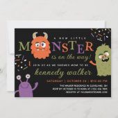 Groen Oranje klein Monster Halloween Baby shower Kaart (Voorkant)